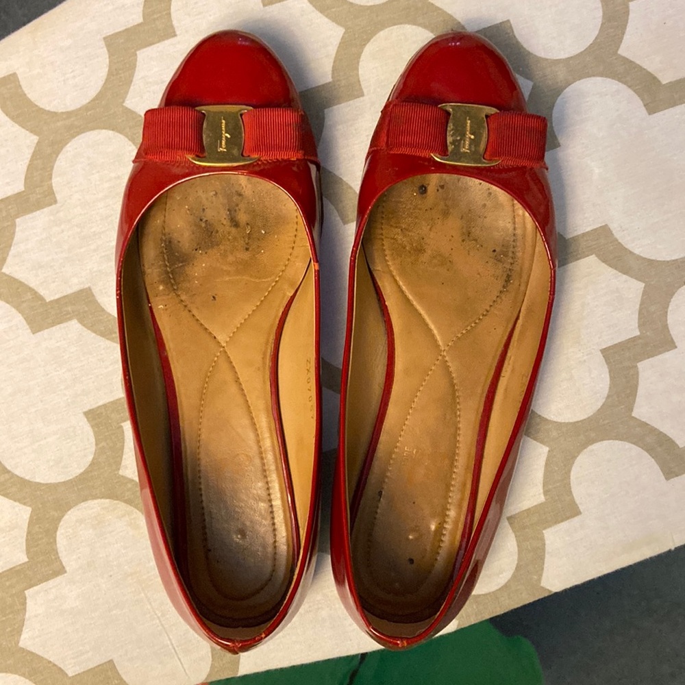 Ferragamo red patent flats size 11